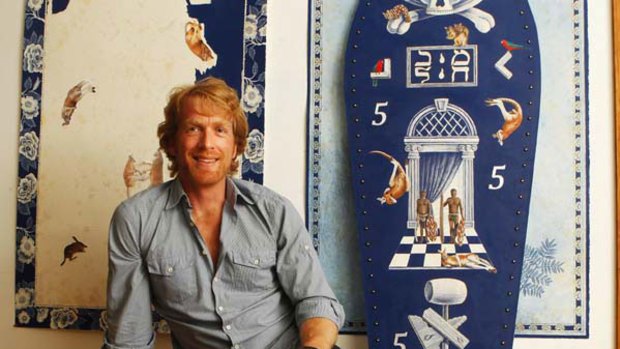 Canberra artist Danie Mellor with in progress works at his home. <i>Picture: Glen McCurtayne</i>