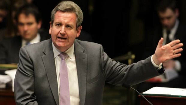 Backed into a corner ... NSW Premier Barry O'Farrell speaks during question time.