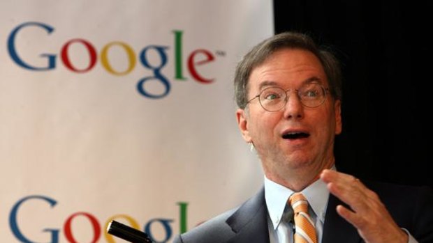 Google CEO Eric Schmidt speaking at a press conference in Sydney today.