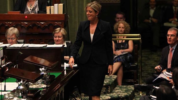 Red rag ... Kristina Keneally struts to the lectern.