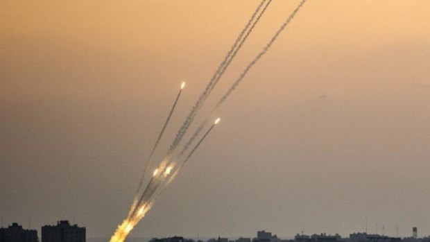 Rockets being fired from the Gaza strip into Israel on Sunday July 13.