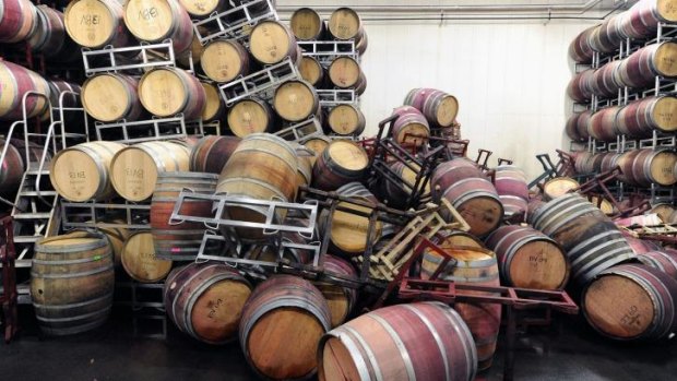 Barrels strewn about at Bouchaine Vineyards in Napa.