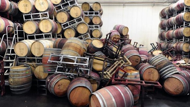 Barrels strewn about at Bouchaine Vineyards in Napa.