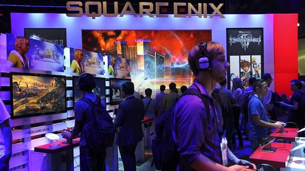 Gamers at the Square Enix booth at E3.