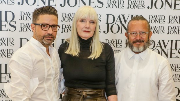 David Jones designer Aurelio Costarella (left) with David Jones merchandise executive Donna Player and head stylist Kelvin Harries.