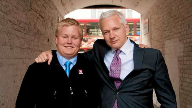 Good friends: Julian Assange and Sigurdur Thordarson in London.