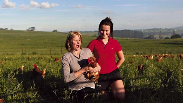 Jacqui Steele and Arabella Corrie on their Egganic farm: egg farm near Orange.