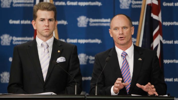 Premier Campbell Newman and Attorney-General Jarrod Bleijie when they received the Callinan and Aroney report.