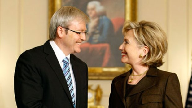 A meeting of minds ... Kevin Rudd with Hillary Clinton in Washington in March last year.