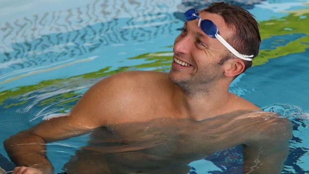 Poolside &#8230; Ian Thorpe after training in Singapore yesterday.