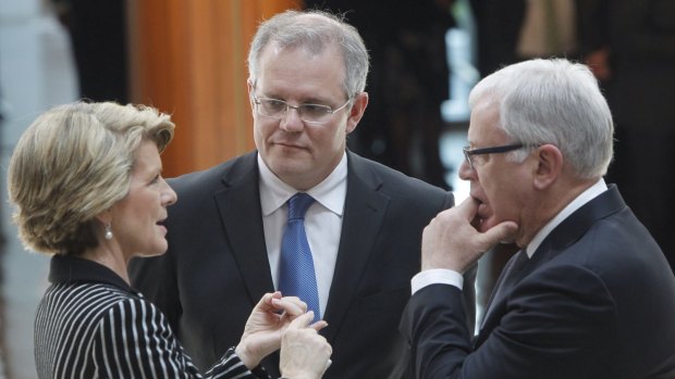 Foreign Minister Julie Bishop, Treasurer Scott Morrison and Trade Minister Andrew Robb, pictured in 2013.