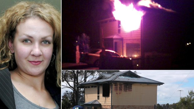 Body discovered ... Katie Foreman, left; the blaze at her house; police at the scene.