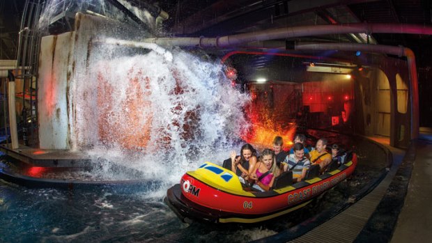 Fire, water and explosive effects greet adventurous rides in Sea World's new Stormcoaster attraction.