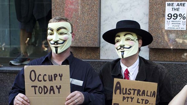 Several hundred protesters assemble in Martin Place for the Occupy Sydney demonstration.