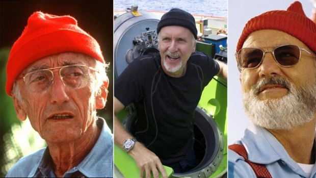 Beanies ahoy ... French sea explorer and documentary-maker Jacques Cousteau, James Cameron and Bill Murray from The Life Aquatic with Steve Zissou.