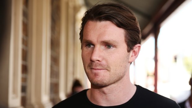 Departing: Patrick Dangerfield arrives at Adelaide's end-of-season gathering at the Cumberland Arms Hotel.