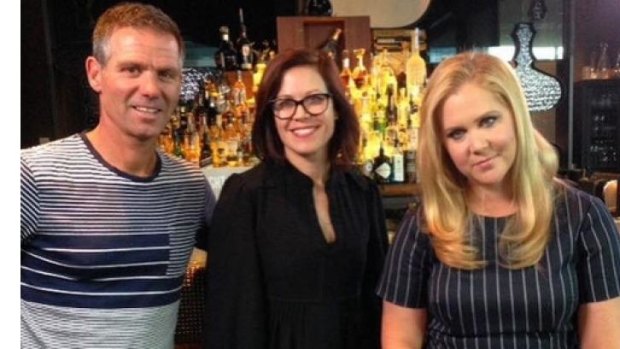 If looks could kill ... Amy Schumer with KIIS FM hosts Matt Tilley and Jane Hall.