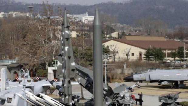 Firepower: A mock Scud-B missile of North Korea and other South Korean missiles on display in Seoul, South Korea. 