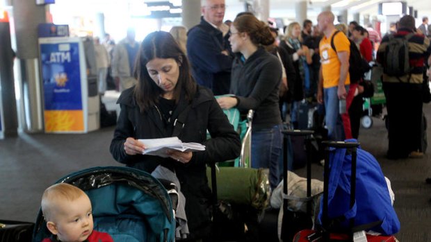 Disrupted &#8230; passengers in Perth attempt to rebook flights after the Chilean volcanic ash cloud disrupted travel earlier this year.