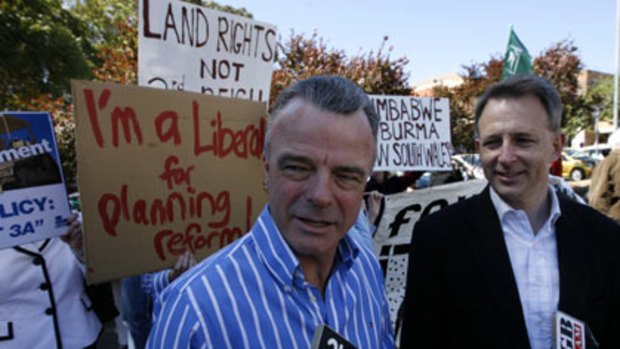 On the hustings...the outgoing Liberal MP for Bradfield, Dr Brendan Nelson, left, joined his anointed successor, Paul Fletcher, in a Ku-ring-gai protest yesterday.