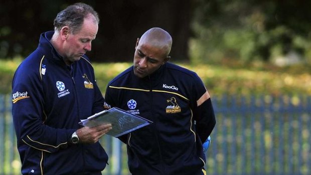George Gregan, right, with Brumbies coach Jake White.