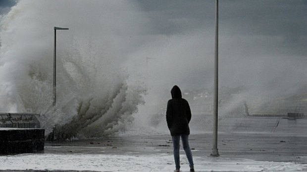 Large waves hit the Mornington pier on Tuesday.