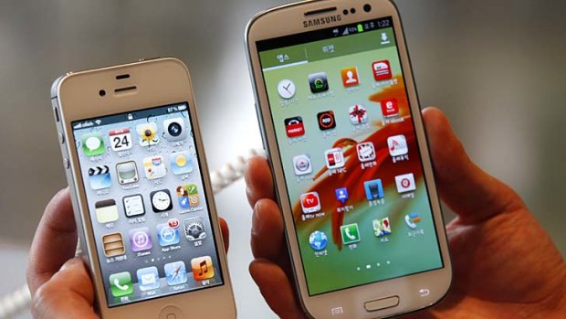 Outpaced ... Apple's iPhone, left, has been outsold by Android devices, such as the Samsung Galaxy S III.