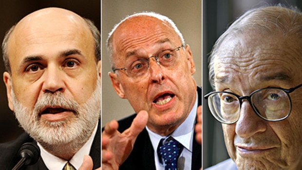 Ben Bernanke (left), Henry Paulson (centre) and Alan Greenspan (right).