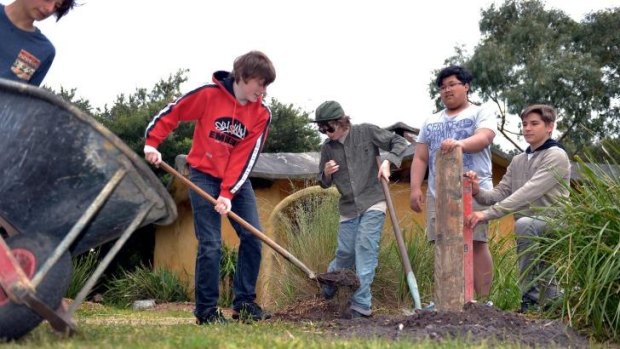 Ewen McPherson, Harry Hill, Rafi Gunawan and Cassey Campbell learn practical skills with Hands On Learning at Frankston High.