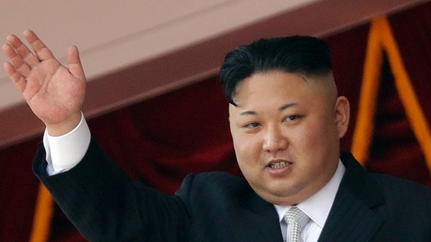 North Korean leader Kim Jong-un waves during a military parade in Pyongyang, North Korea. 