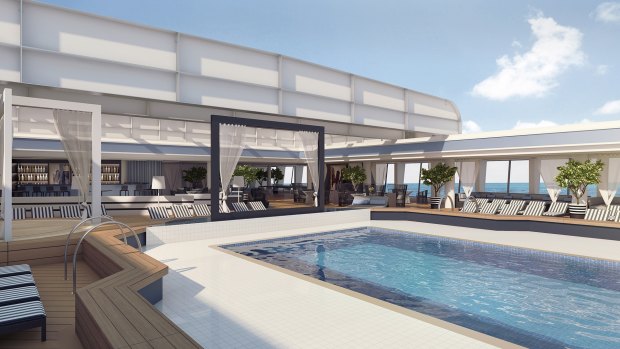It looks like a design hotel or a fashionable resort. But this high-end hotel experience is not on you get on dry land: A rendering of the pool on Pacific Aria and Eden.