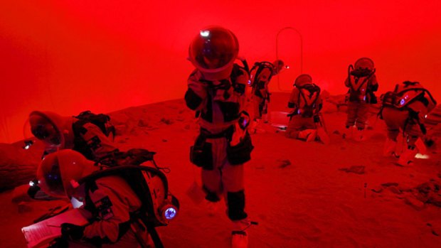 Drumming up interest: Students from Strathmore Secondary College and the South Australian Space Centre  emulate a mission to Mars at the Victorian Space Science Centre.