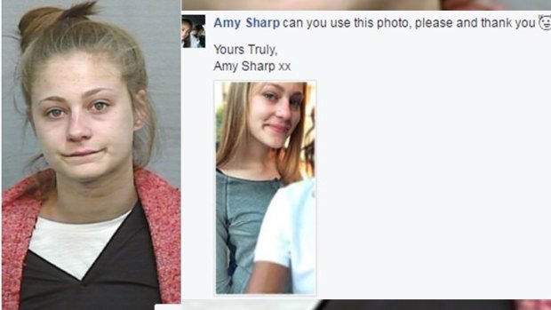 The original photo sent out by police, and Amy Sharp's immediate request on social media.