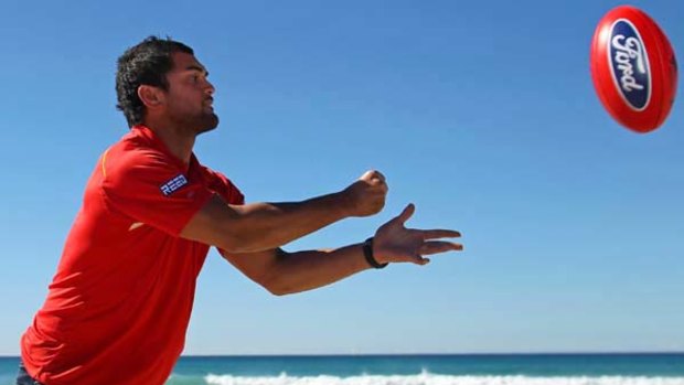 Karmichael Hunt on the publicity trail at the Gold Coast yesterday, as the former rugby league star prepares for a new career.