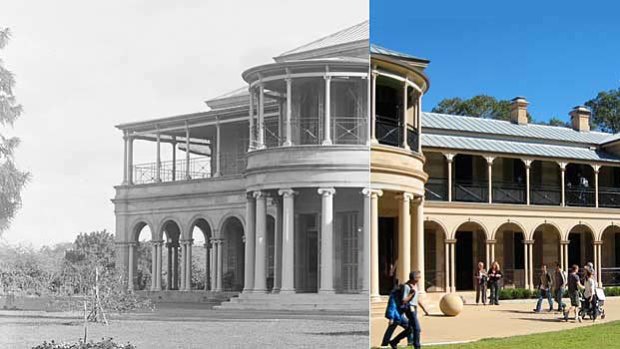 Old Government House as it was in 1909 (L) and is today.