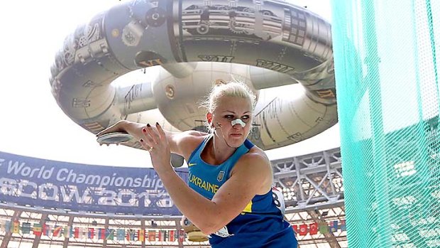 Broken and beaten: Natalia Semenova competed in the qualifying round of the discus with a broken nose.