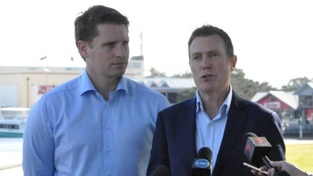 Canning MP Andrew Hastie and social services minister Christian Porter announce drug testing for job seekers in Mandurah.