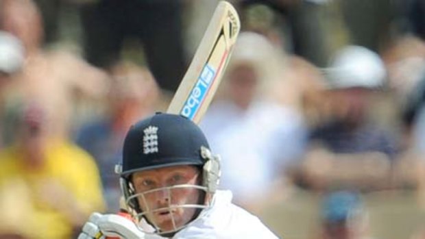 Hitting out ... Ian Bell took his score up to 68 this morning.