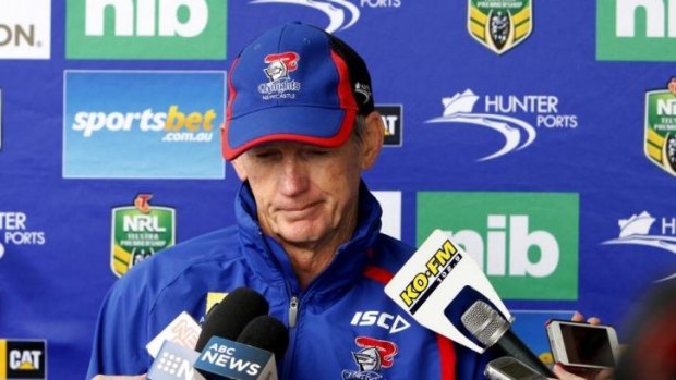 Time to go: Wayne Bennett fronts the media in Newcastle on Thursday.