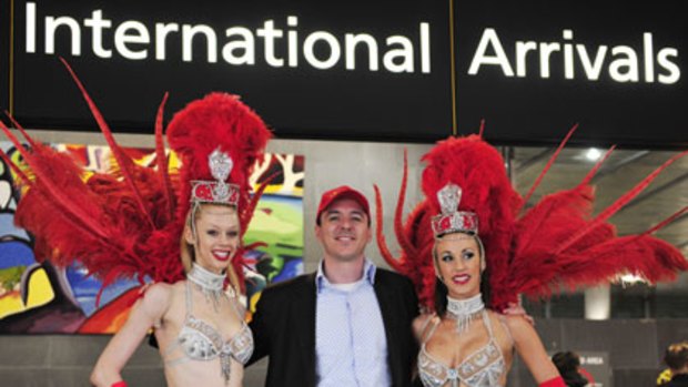 Viva Macau CEO Dr Reg Macdonald promotes the airline's launch flight from Melbourne airport in December.