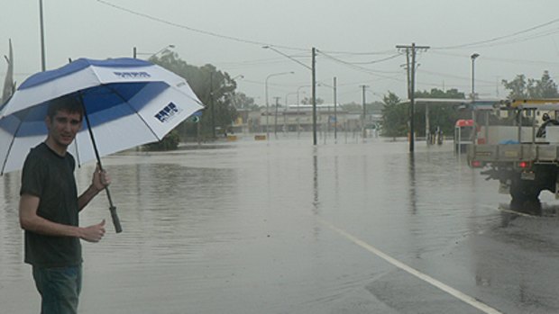 Brisbanetimes.com.au reader Brian Davis sent this photo of floods over the Warrego Highway in Chinchilla, 300km north-west of Brisbane. The water is 0.85m over the bridge.