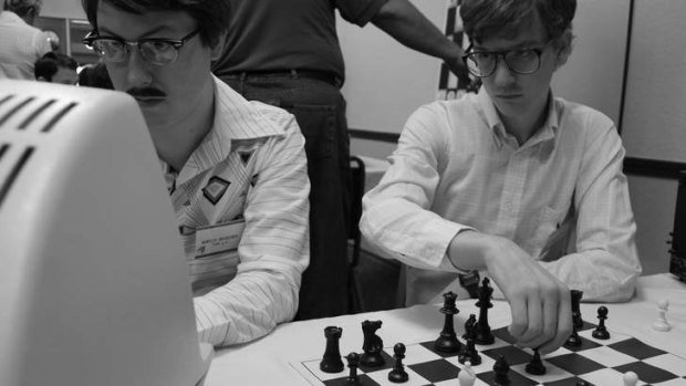 Brains trust: Wiley Wiggins (left) and Patrick Riester as chess players taking on a computer in the movie <i>Computer Chess</i>.