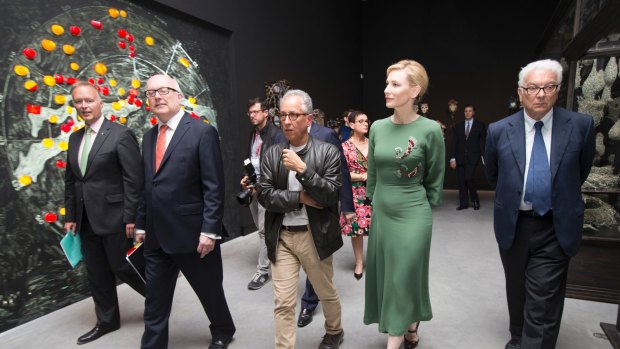 Australia Council chairman Rupert Myer, Arts Minister George Brandis, Australia's Venice Biennale commissioner, Simon Mordant, and actress Cate Blanchett at the biennale's Australian pavilion last month.