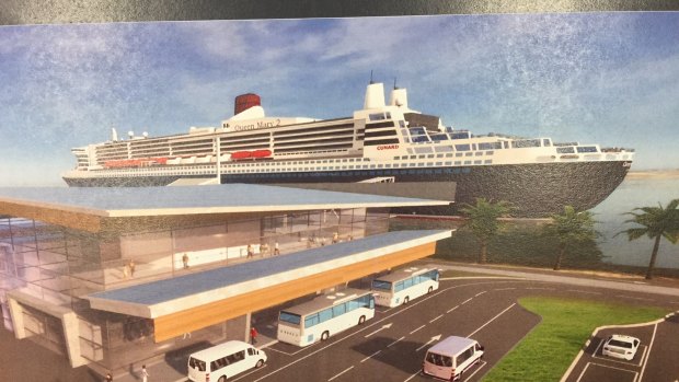 An artist impression of Brisbane's proposed cruise ship terminal at Luggage Point.
