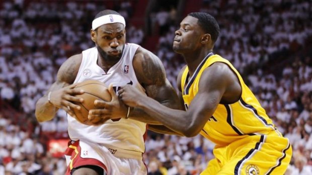 Matching up: Lance Stephenson guards LeBron James in the Indiana-Miami playoff series.