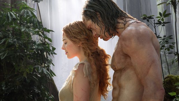 Margot Robbie as Jane and Alexander Skarsgard as Tarzan in 
