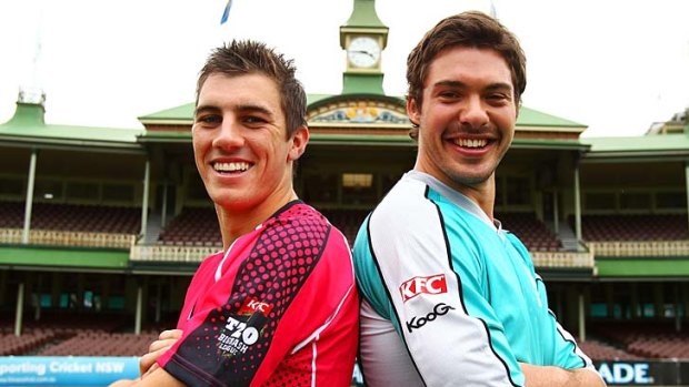 Patrick Cummins and Nick Buchanan pose during a Cricket Australia Big Bash League media session to announce the 20-day countdown to the start of the tournament.