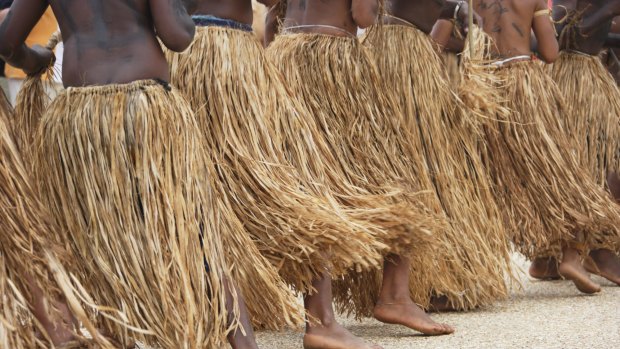 Lcoals performing dance, Hienghene, New Caledonia.
