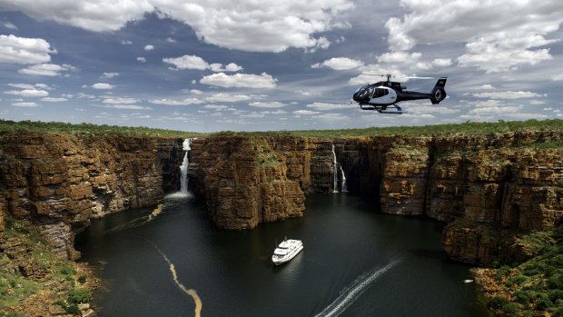 True North and helicopter at King George Falls, The Kimberley.