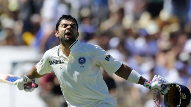 Fired up &#8230; Virat Kohli's celebrations after scoring his maiden Test century at the Adelaide Oval on Thursday showed a school-kid temperament, according to Indian great Sunil Gavaskar.